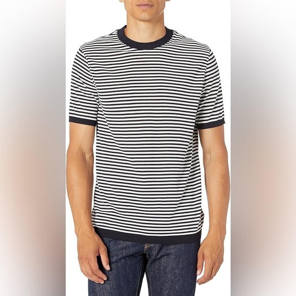 Theory Veran Tact Pique Striped Tee Blue and White Stripe Size XXL - Picture 2 of 9